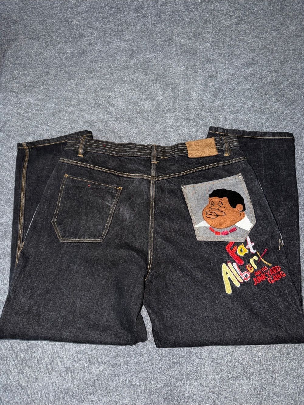 Vintage FUBU Fat Albert And Junk Yard Gang Washed Black Jeans size 42